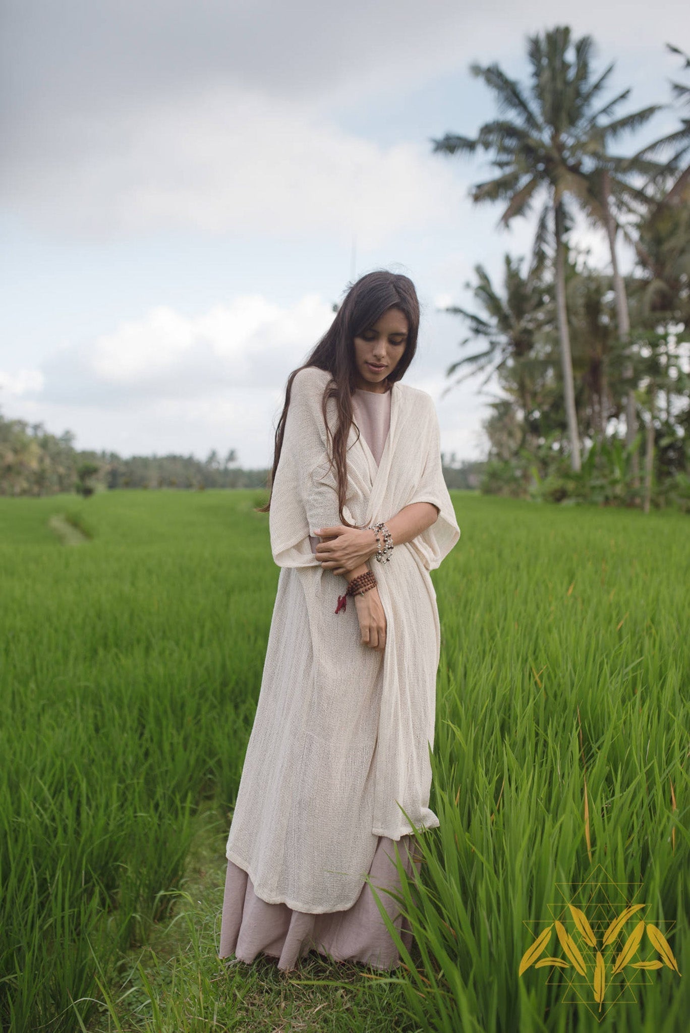Off - White Cotton Boho Kimono Cover - up • Bridal Cape • Poncho Robe - AYA Sacred Wear