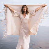 Off - White Cotton Long Boho Shawl - Scarf - AYA Sacred Wear