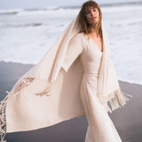 Off - White Cotton Long Boho Shawl - Scarf - AYA Sacred Wear