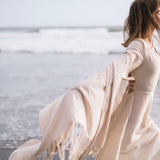 Off - White Cotton Long Boho Shawl - Scarf - AYA Sacred Wear