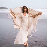 Off - White Cotton Long Boho Shawl - Scarf - AYA Sacred Wear