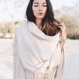 Off - White Cotton Long Boho Shawl - Scarf - AYA Sacred Wear