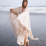 Off - White Cotton Long Boho Shawl - Scarf - AYA Sacred Wear