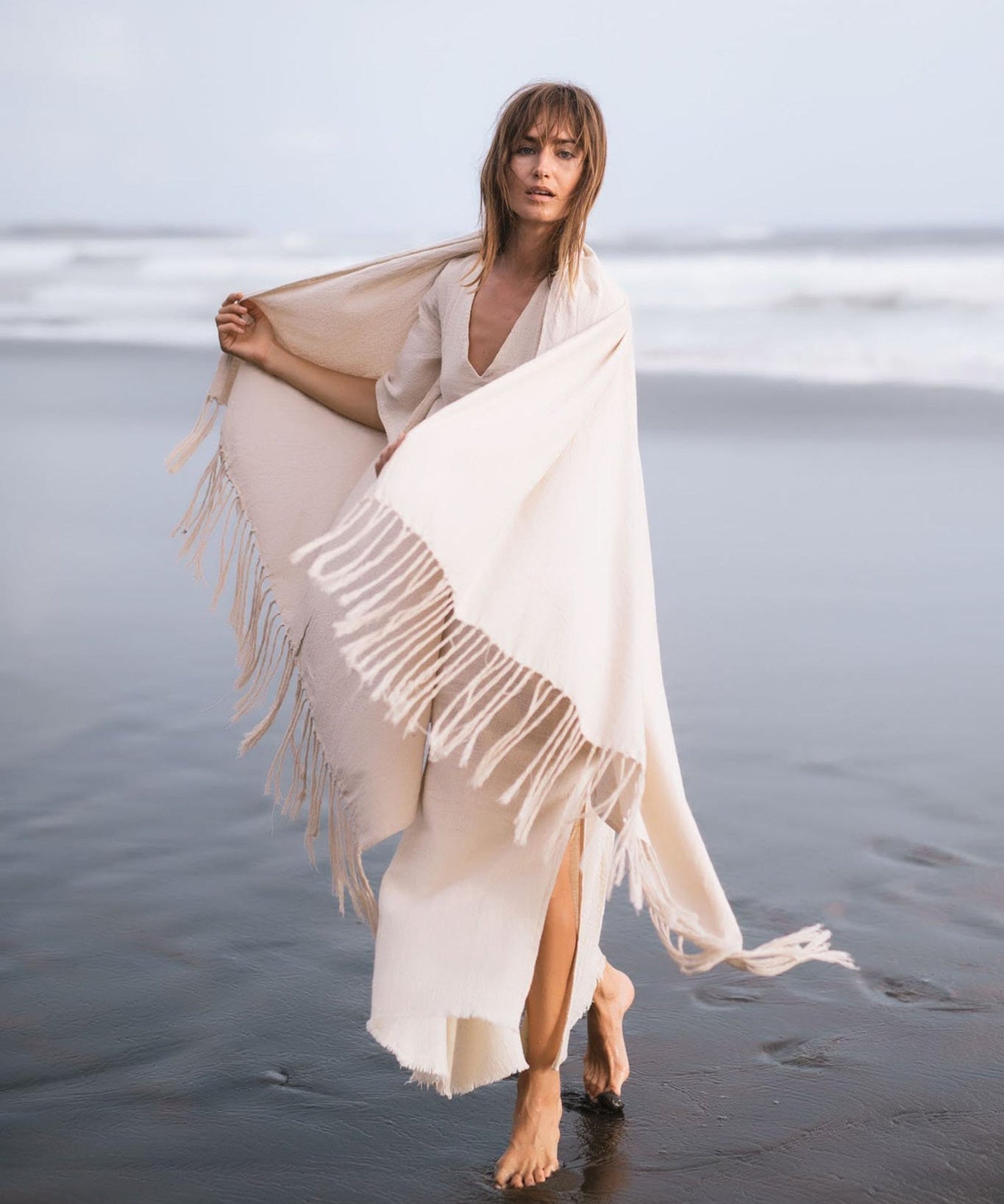 Off - White Cotton Long Boho Shawl - Scarf - AYA Sacred Wear