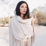 Off - White Cotton Long Boho Shawl - Scarf - AYA Sacred Wear