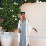 Off - White Cotton Poncho Cape • Organic Tribal Kimono Cover Up - AYA Sacred Wear