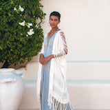 Off - White Cotton Poncho Cape • Organic Tribal Kimono Cover Up - AYA Sacred Wear