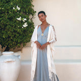 Off - White Cotton Poncho Cape • Organic Tribal Kimono Cover Up - AYA Sacred Wear