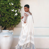 Off - White Cotton Poncho Cape • Organic Tribal Kimono Cover Up - AYA Sacred Wear