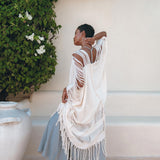 Off - White Cotton Poncho Cape • Organic Tribal Kimono Cover Up - AYA Sacred Wear