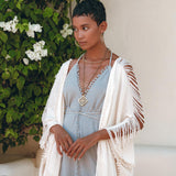 Off - White Cotton Poncho Cape • Organic Tribal Kimono Cover Up - AYA Sacred Wear