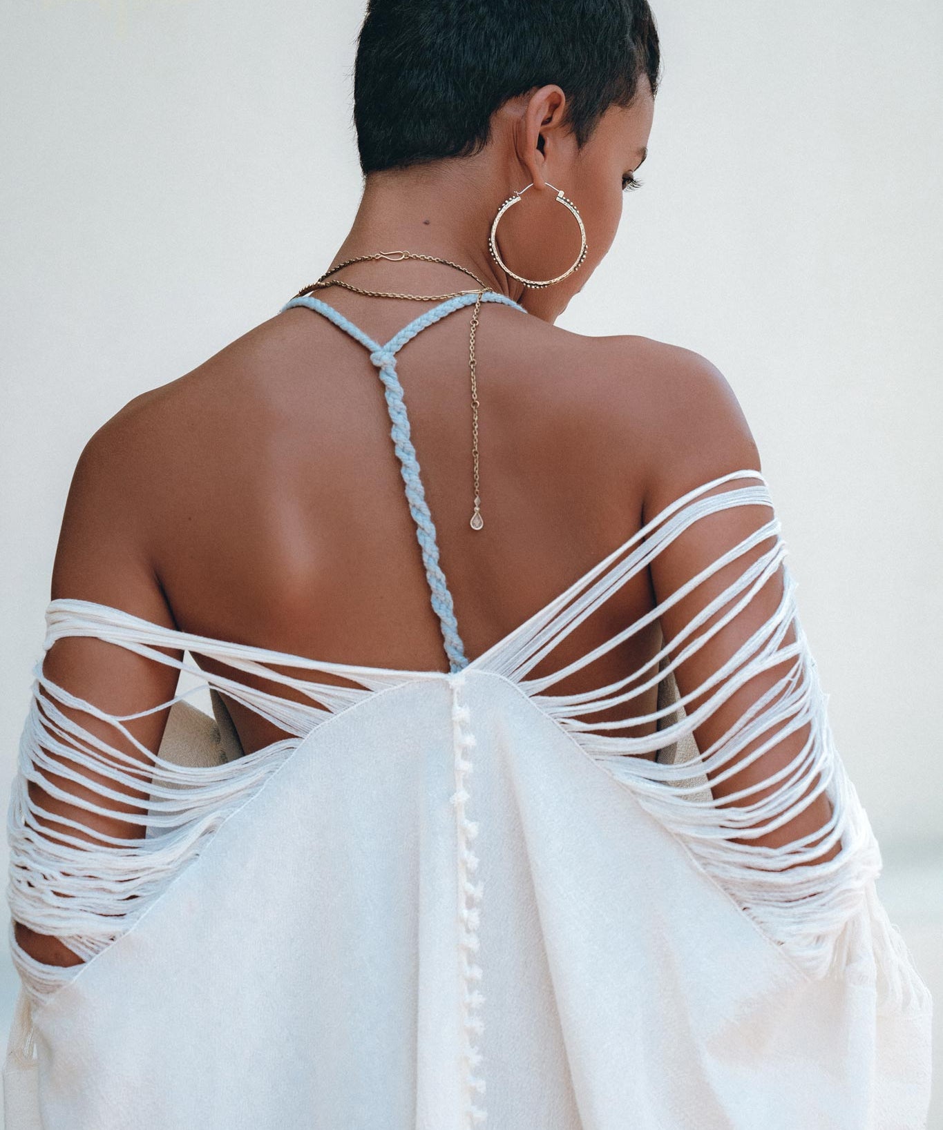 Off - White Cotton Poncho Cape • Organic Tribal Kimono Cover Up - AYA Sacred Wear