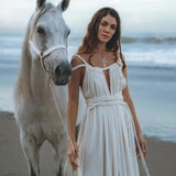 Off - White Greek Goddess Boho Wedding Dress - AYA Sacred Wear