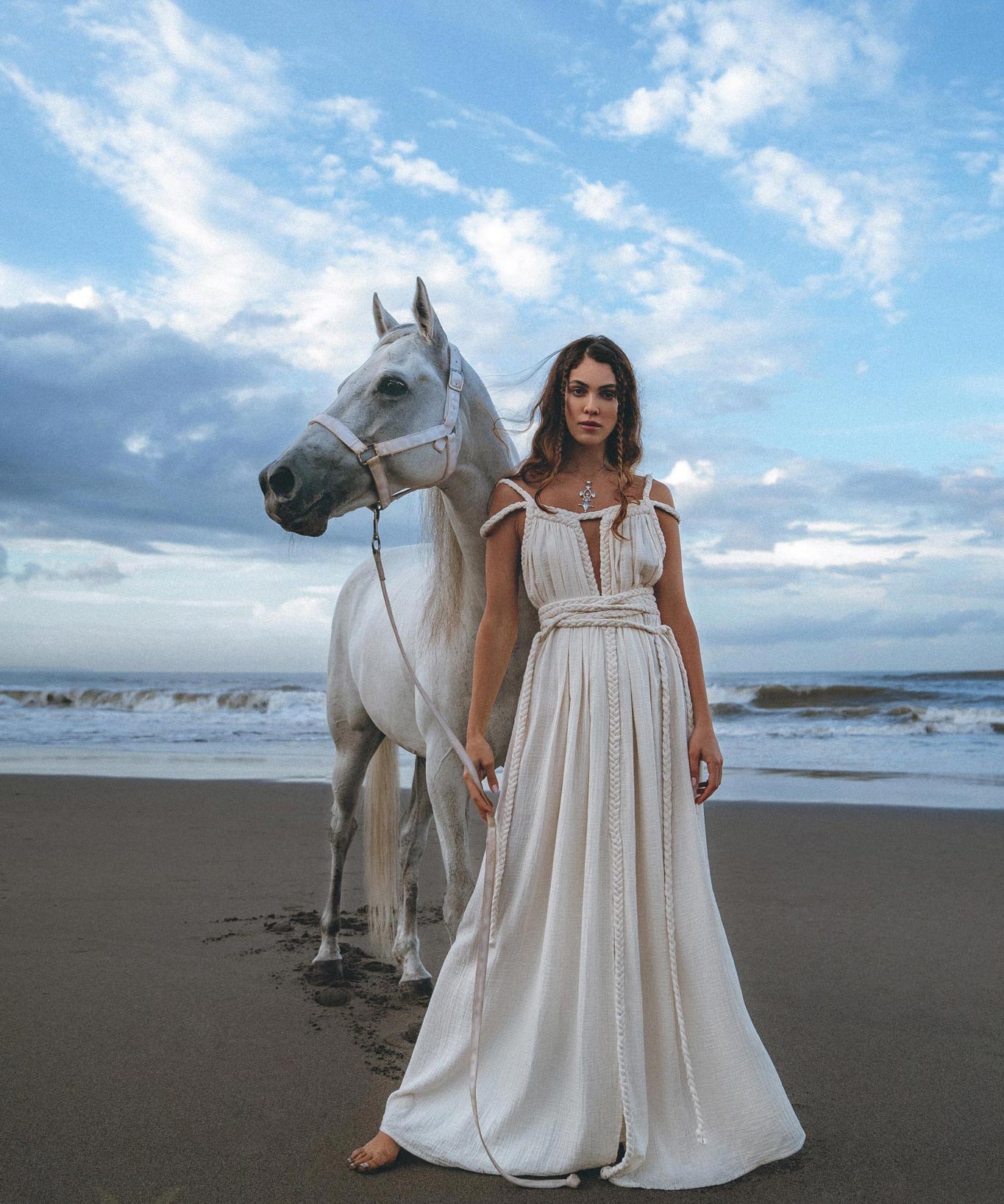 Off - White Greek Goddess Boho Wedding Dress - AYA Sacred Wear