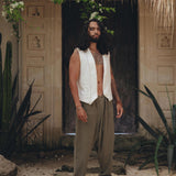 Off - White Hand Embroidered Vest for Men - AYA Sacred Wear