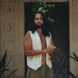 Off - White Hand Embroidered Vest for Men - AYA Sacred Wear