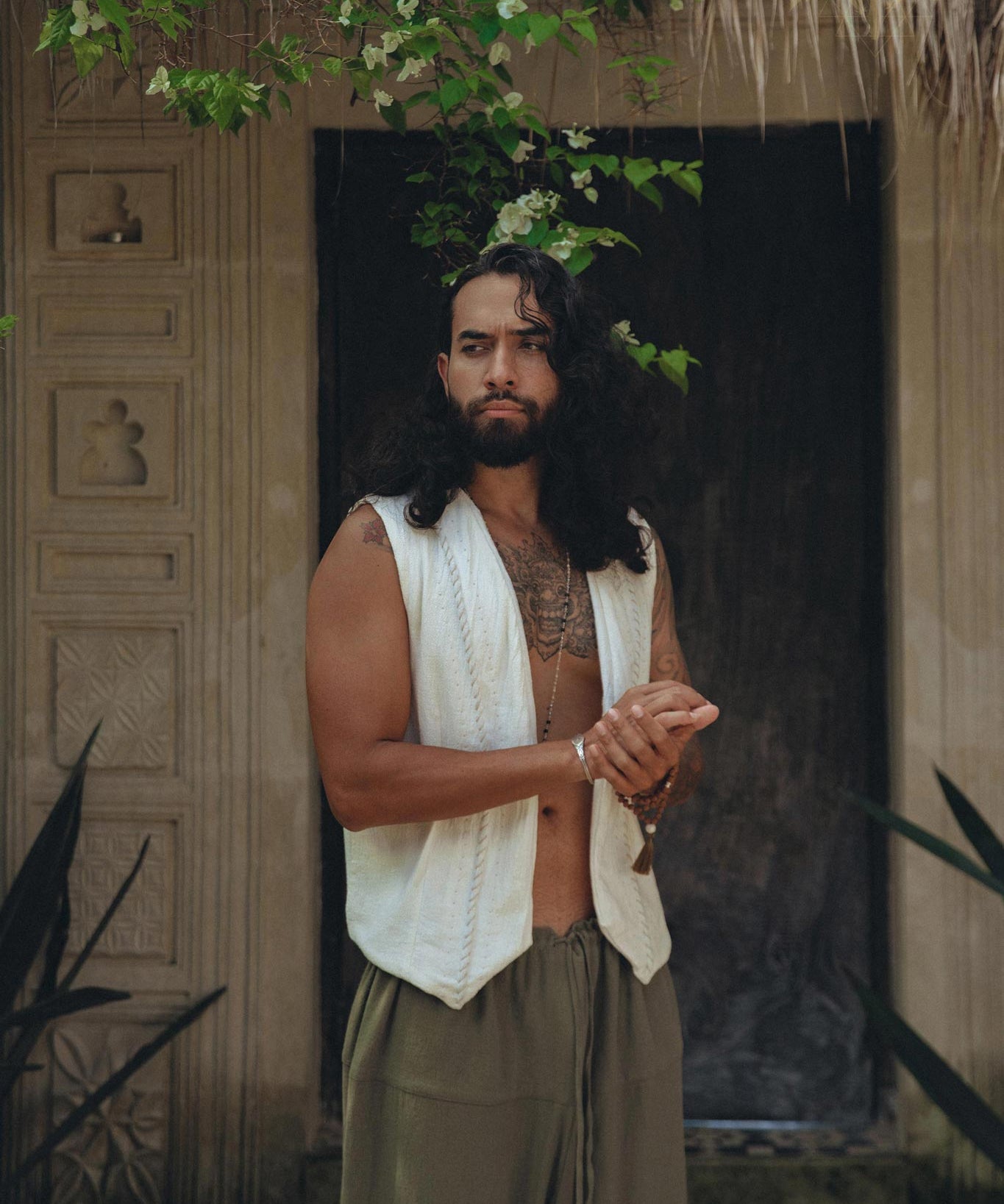 Off - White Hand Embroidered Vest for Men - AYA Sacred Wear