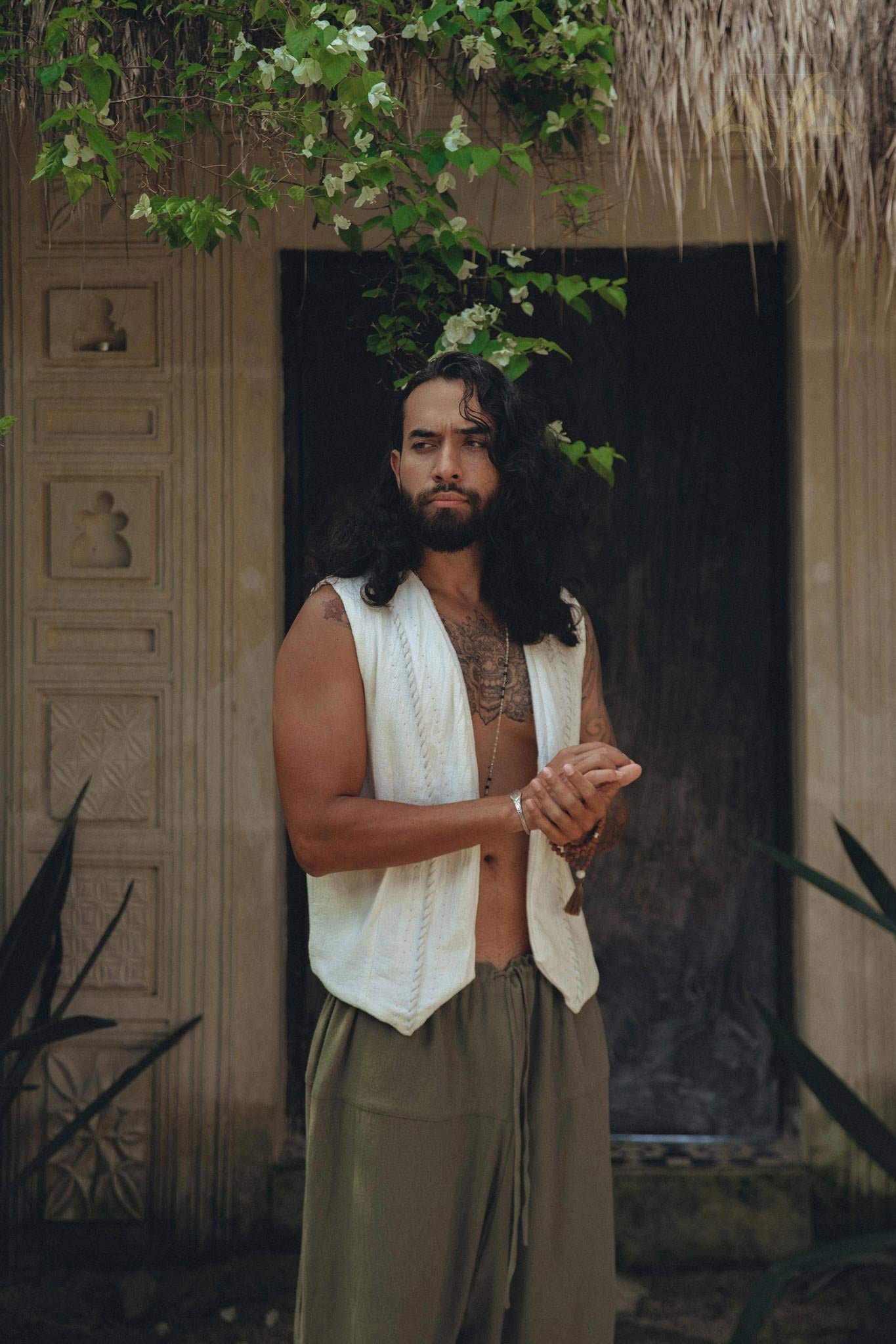 Off - White Hand Embroidered Vest for Men - AYA Sacred Wear