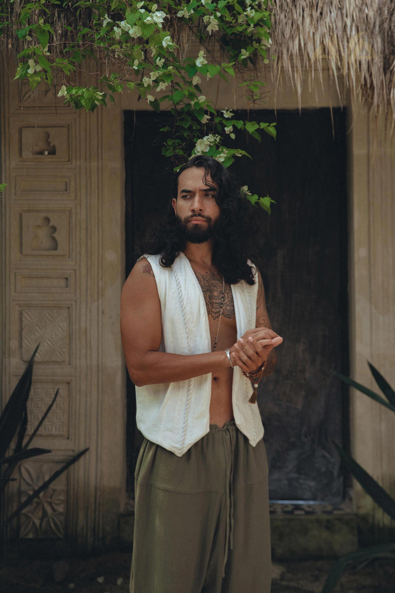 Off - White Hand Embroidered Vest for Men - AYA Sacred Wear