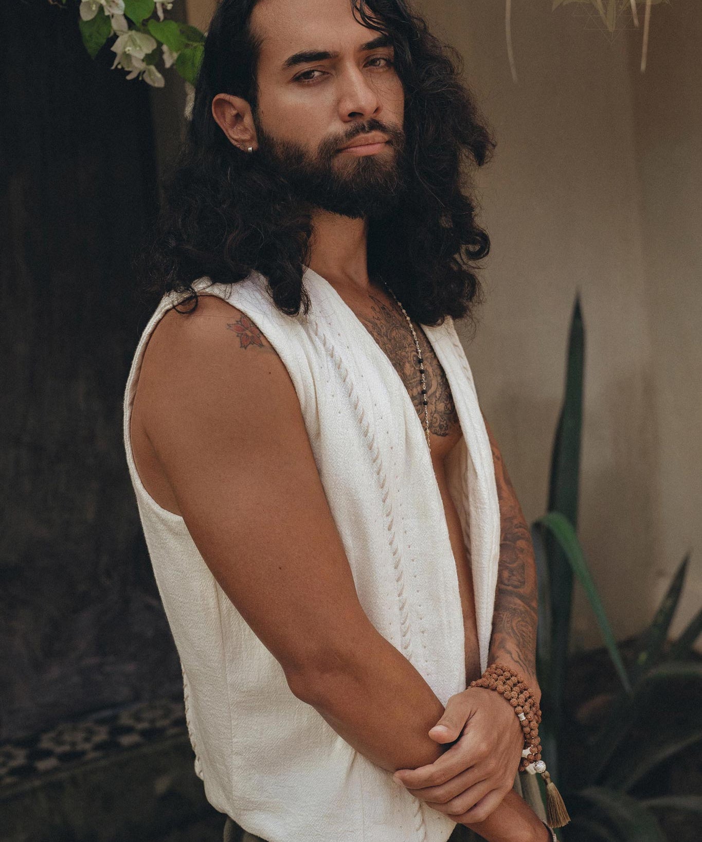 Off - White Hand Embroidered Vest for Men - AYA Sacred Wear