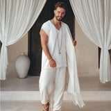 Off - White Handmade Knots Decorated T-Shirt for Men - AYA Sacred Wear