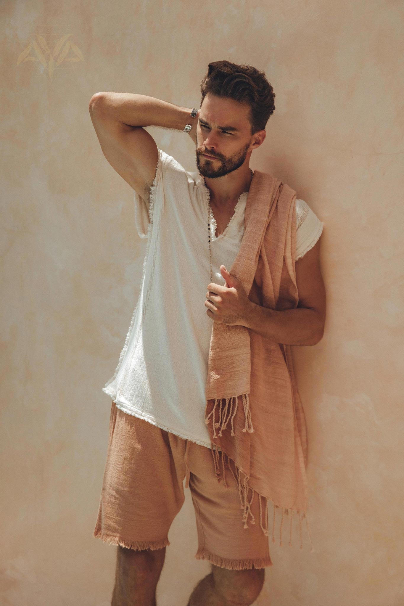 Off - White Handwoven Bohemian Tee T-shirt for Men - AYA Sacred Wear