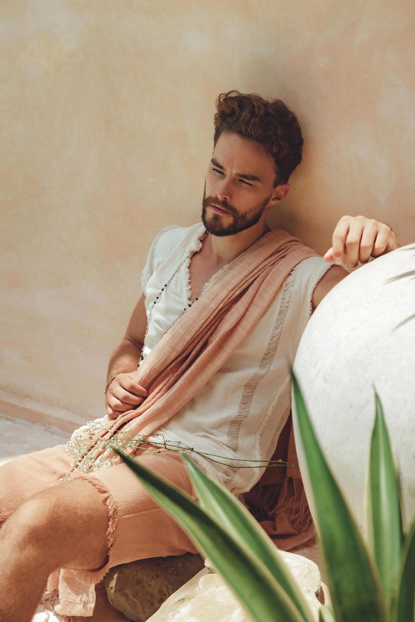 Off - White Handwoven Bohemian Tee T-shirt for Men - AYA Sacred Wear