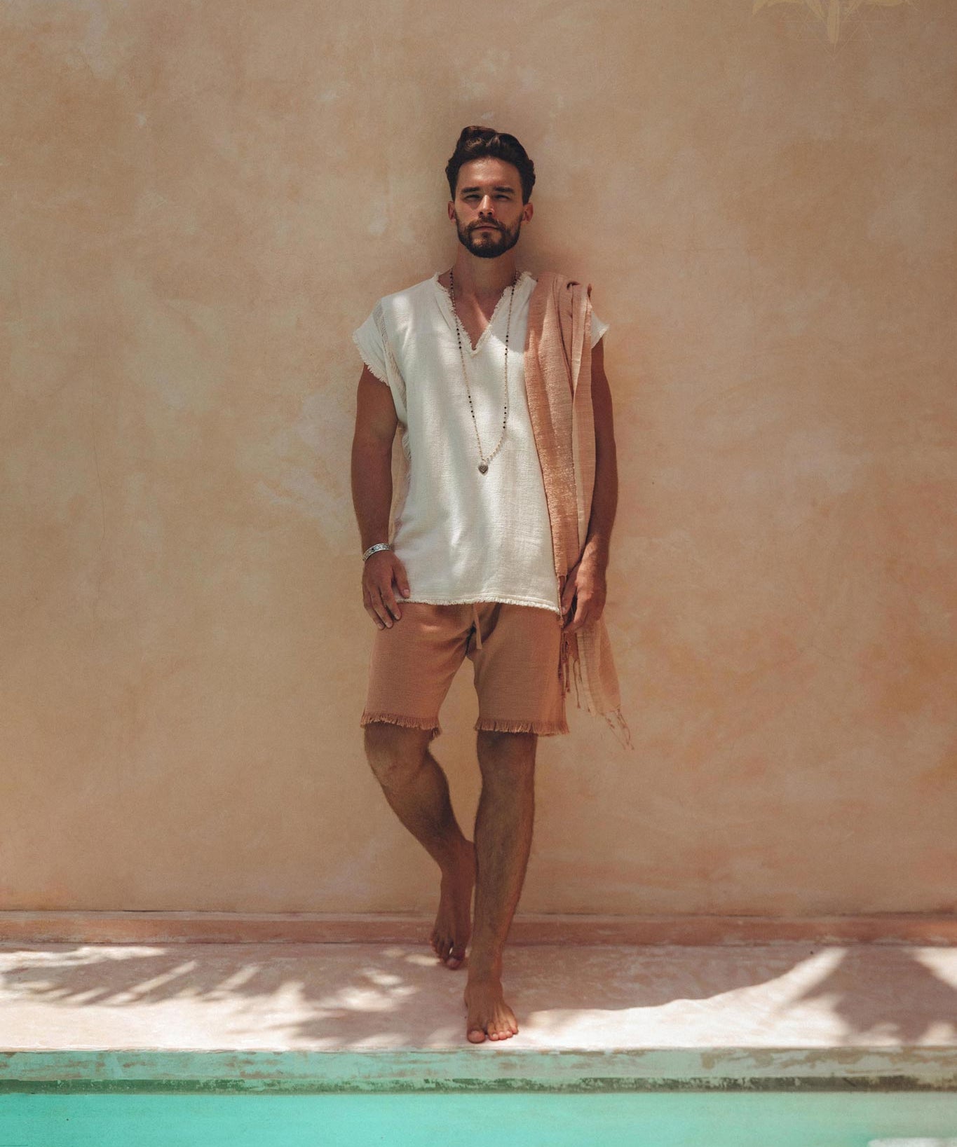 Off - White Handwoven Bohemian Tee T-shirt for Men - AYA Sacred Wear