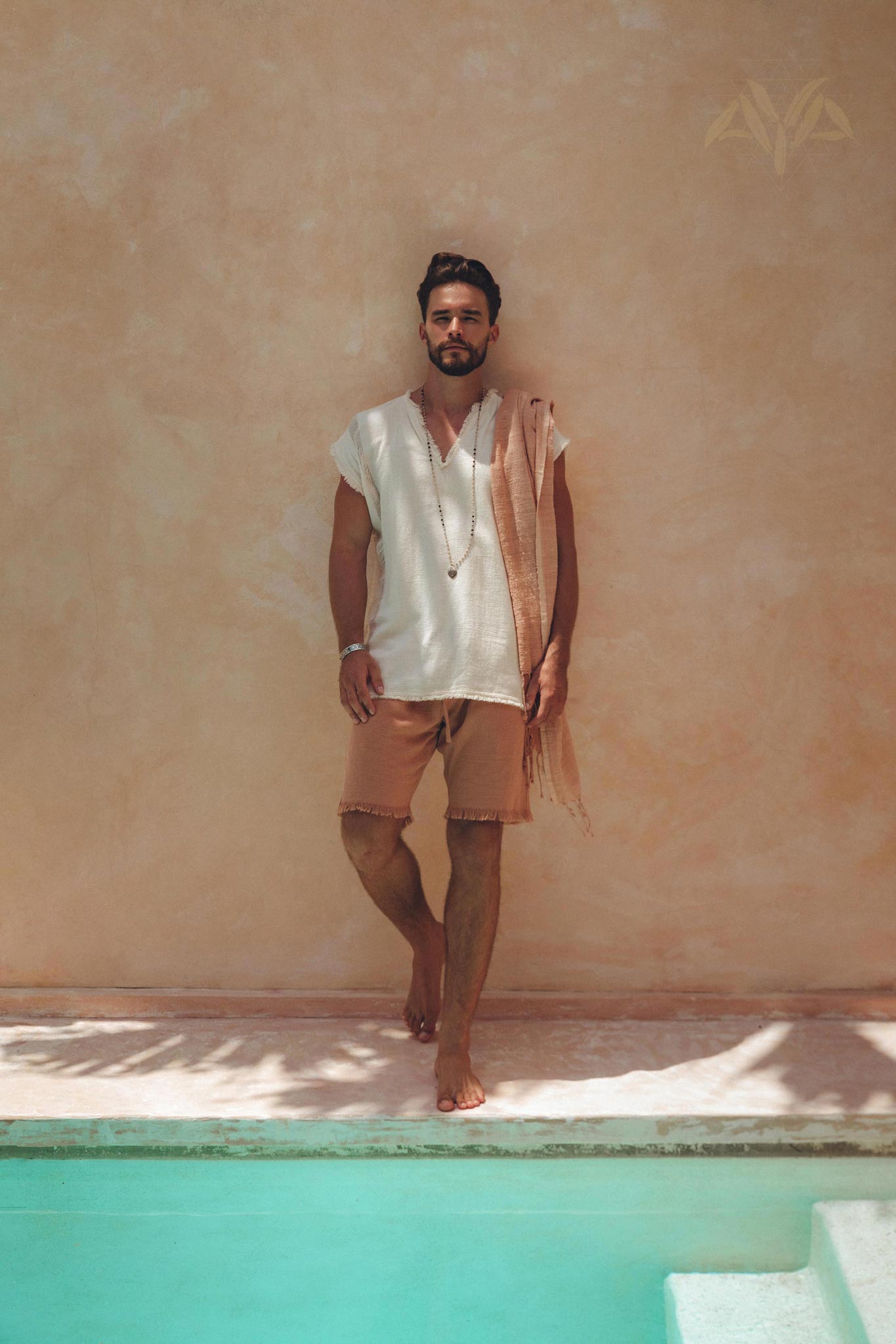 Off - White Handwoven Bohemian Tee T-shirt for Men - AYA Sacred Wear