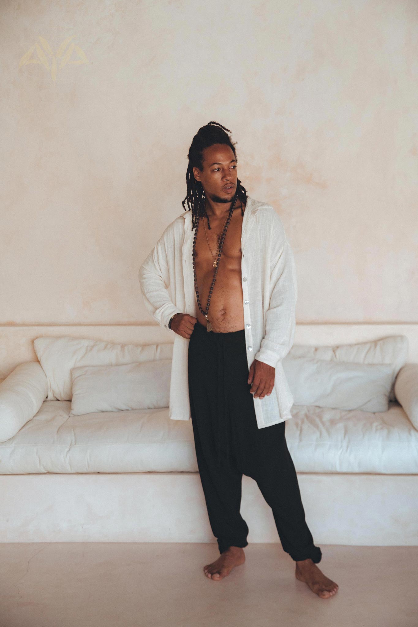Off - White Handwoven Cotton Oversized Shirt for Men - AYA Sacred Wear