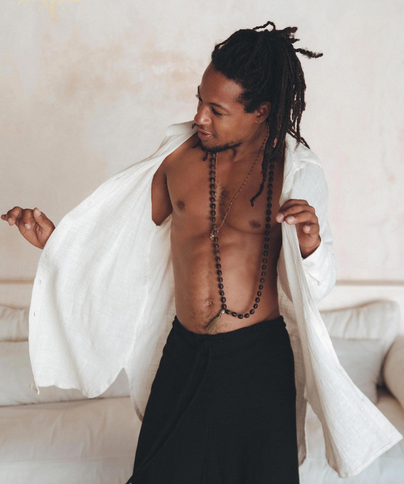 Off - White Handwoven Cotton Oversized Shirt for Men - AYA Sacred Wear