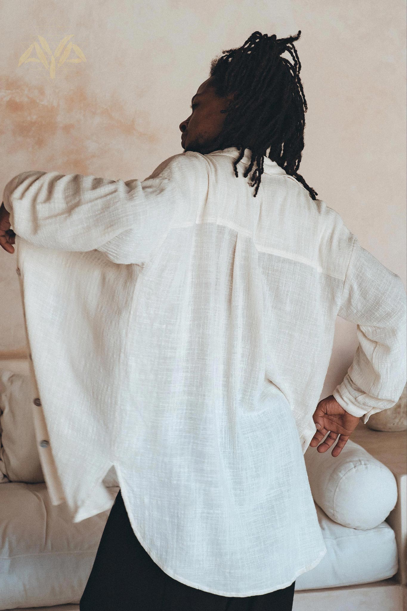 Off - White Handwoven Cotton Oversized Shirt for Men - AYA Sacred Wear