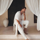 Off - White Handwoven Cotton Pants for Men - AYA Sacred Wear