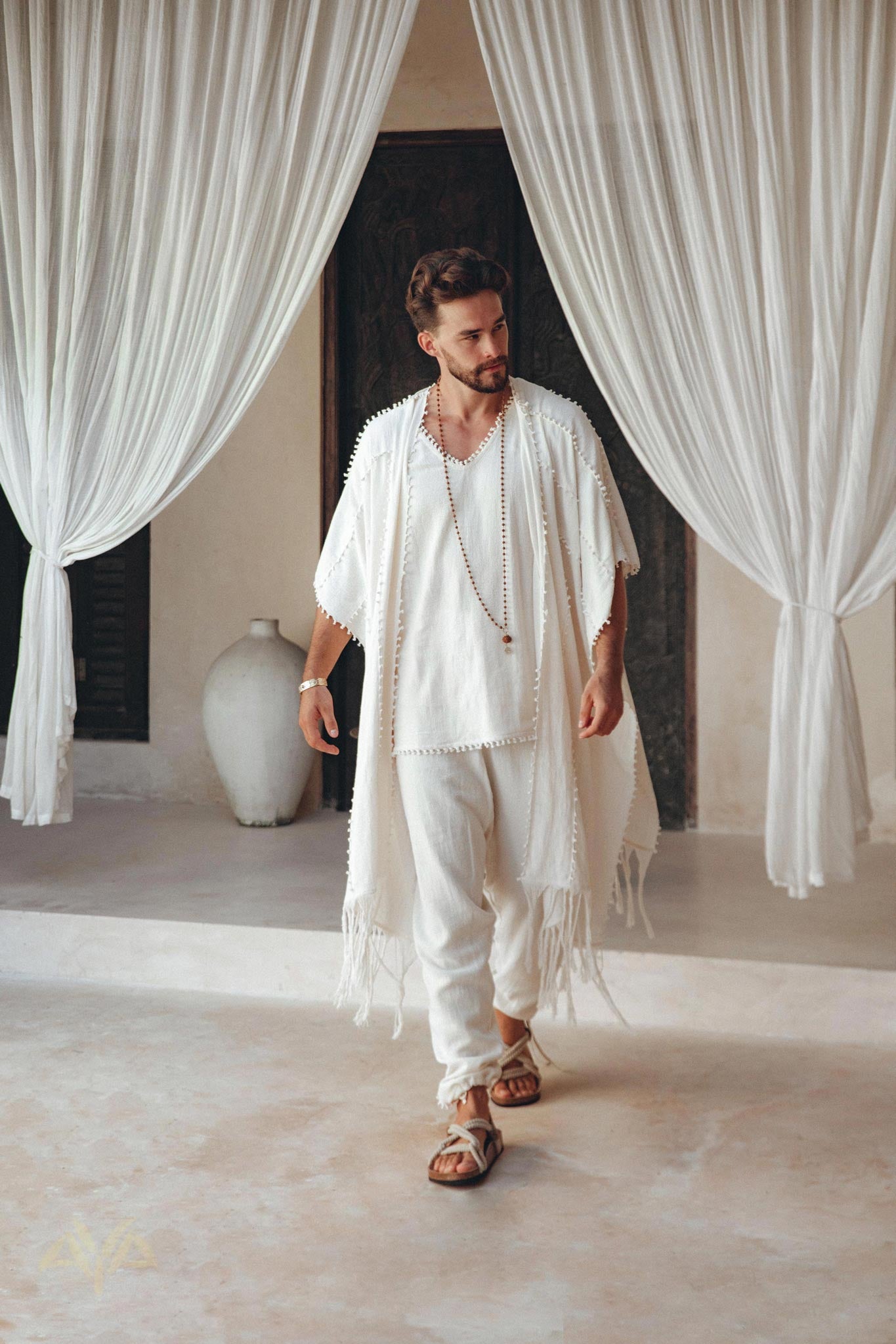 Off - White Handwoven Cotton Pants for Men - AYA Sacred Wear