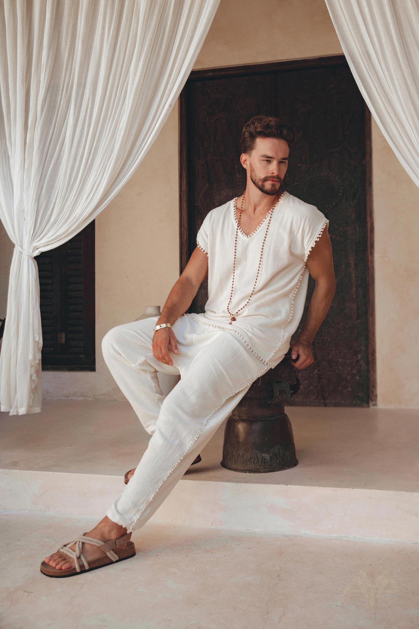 Off - White Handwoven Cotton Pants for Men - AYA Sacred Wear