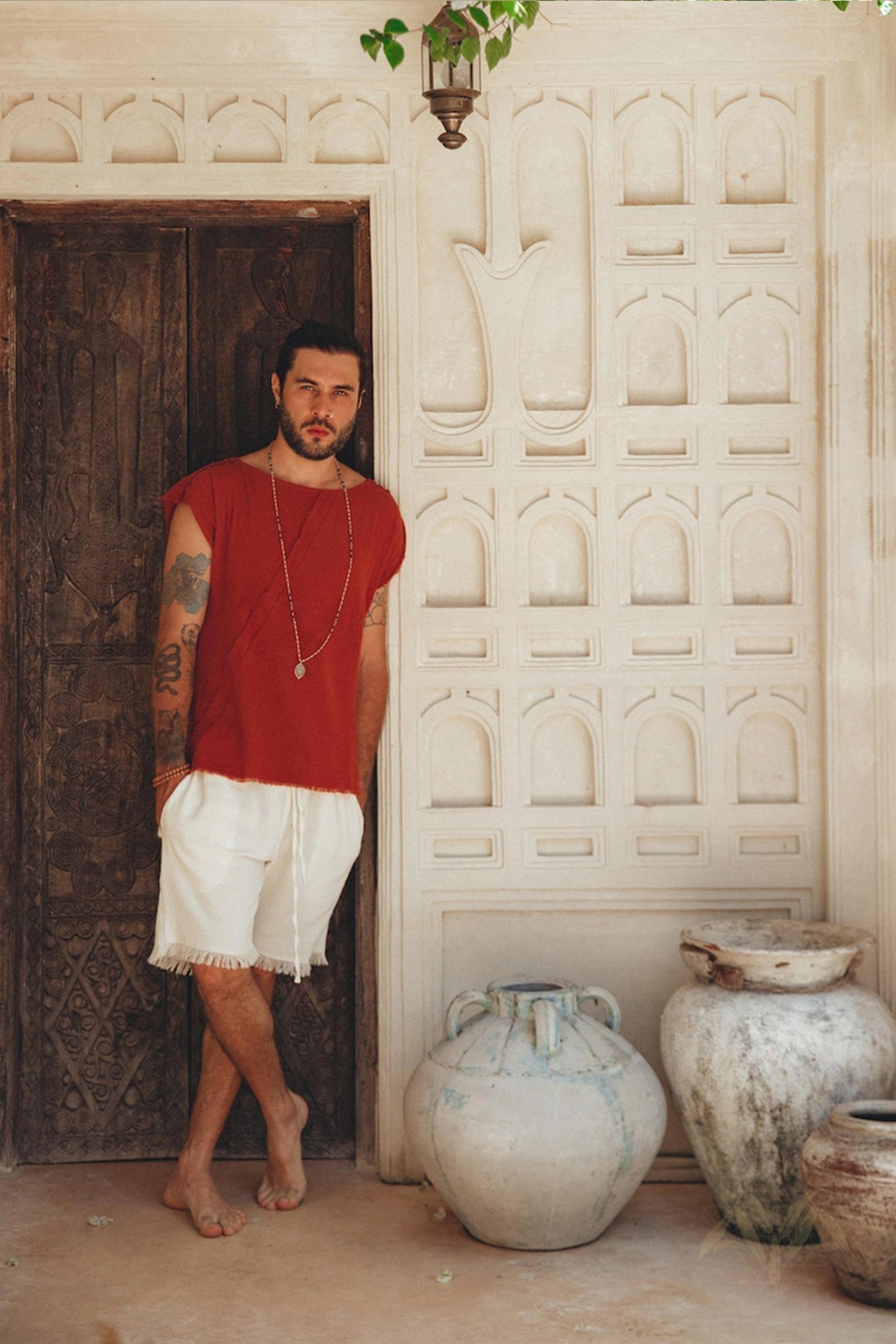 Off - White Handwoven Cotton Shorts for Men - AYA Sacred Wear