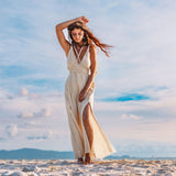 Off - White Handwoven Wrap Maxi Dress with Hand Loomed Back - AYA Sacred Wear
