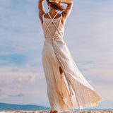 Off - White Handwoven Wrap Maxi Dress with Hand Loomed Back - AYA Sacred Wear