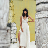 Off - White Handwoven Wrap Maxi Dress with Hand Loomed Back - AYA Sacred Wear