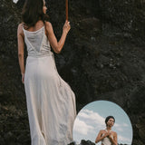 Off - White Handwoven Wrap Maxi Dress with Hand Loomed Back - AYA Sacred Wear