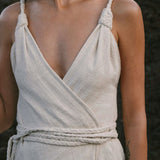 Off - White Handwoven Wrap Maxi Dress with Hand Loomed Back - AYA Sacred Wear