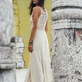 Off - White Handwoven Wrap Maxi Dress with Hand Loomed Back - AYA Sacred Wear