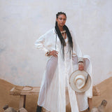 Off White Kannika Shirt Dress • Multiway Organic Wedding Dress • Wrap Button Down Dress - AYA Sacred Wear