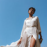 Off White Kannika Shirt Dress • Multiway Organic Wedding Dress • Wrap Button Down Dress - AYA Sacred Wear
