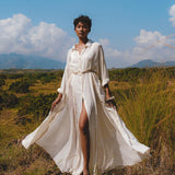 Off White Kannika Shirt Dress • Multiway Organic Wedding Dress • Wrap Button Down Dress - AYA Sacred Wear