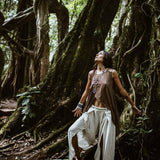 Off - White Linen Boho Pants with High Slit - AYA Sacred Wear