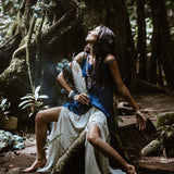 Off - White Linen Boho Pants with High Slit - AYA Sacred Wear