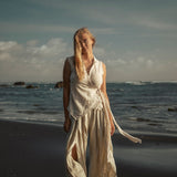 Off - White Linen Boho Pants with High Slit - AYA Sacred Wear