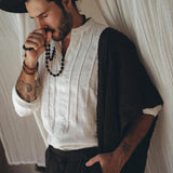 Off - White Linen Shirt for Men with Handmade Braids - AYA Sacred Wear