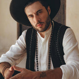 Off - White Linen Shirt for Men with Handmade Braids - AYA Sacred Wear